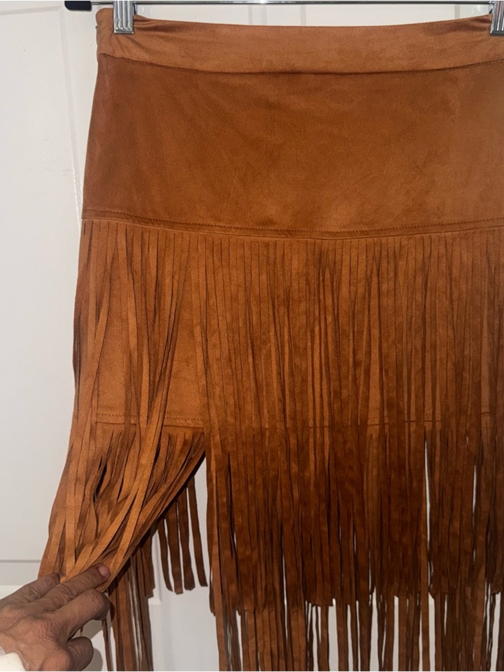 NWT Luredress Camel Faux Suede Fringe Mini Skirt Size L - Picture 2 of 10